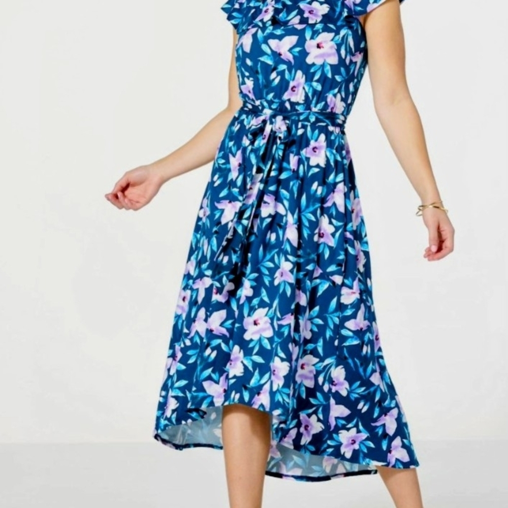 Christian Siriano Floral On/off Shoulder Midi Dress
